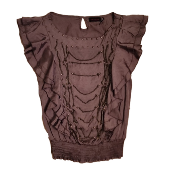 Love Culture dark toupe top with bronze embellishments. M - Picture 6 of 6